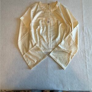 Anthropologie Ivory Satin Cropped Long Sleeve Blouse Size M NWT